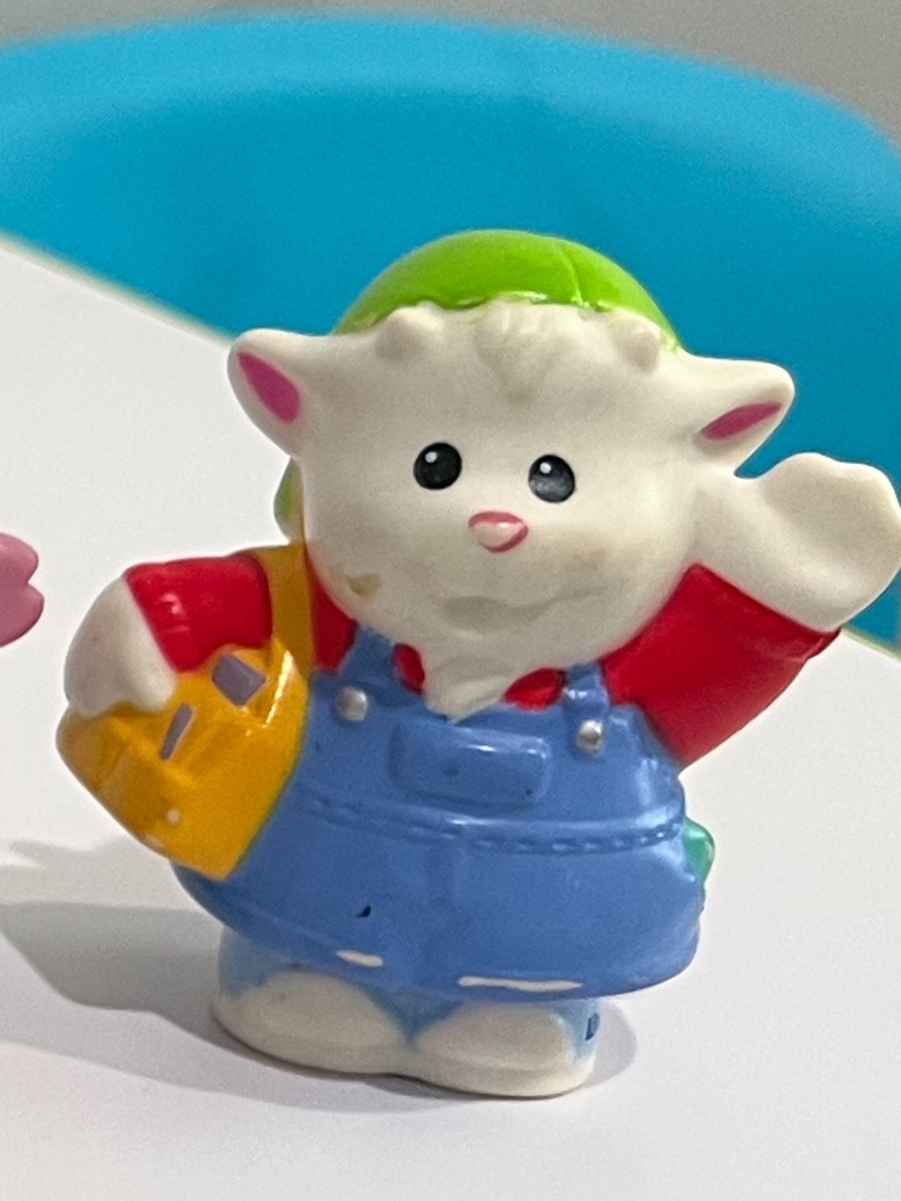 Little people goat Toy in White, Blue, Red with Yellow Bag